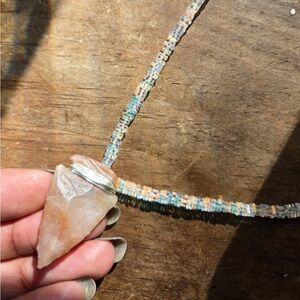 Daybreak Necklace - Wire Wrapped Arrowhead Amulet with Turquoise Seed Beads